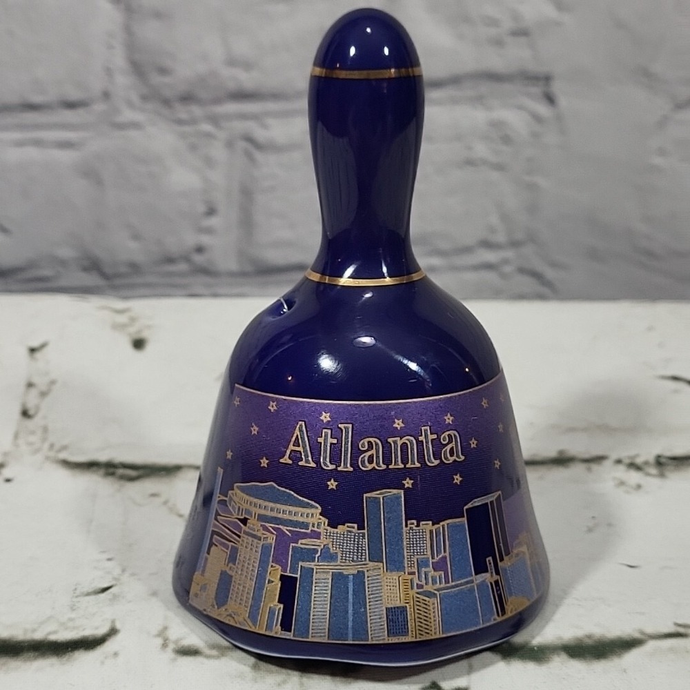 Atlanta Souvenir Bell City Skyline Georgia Travel Painted Porcelain Vtg‎ Blue